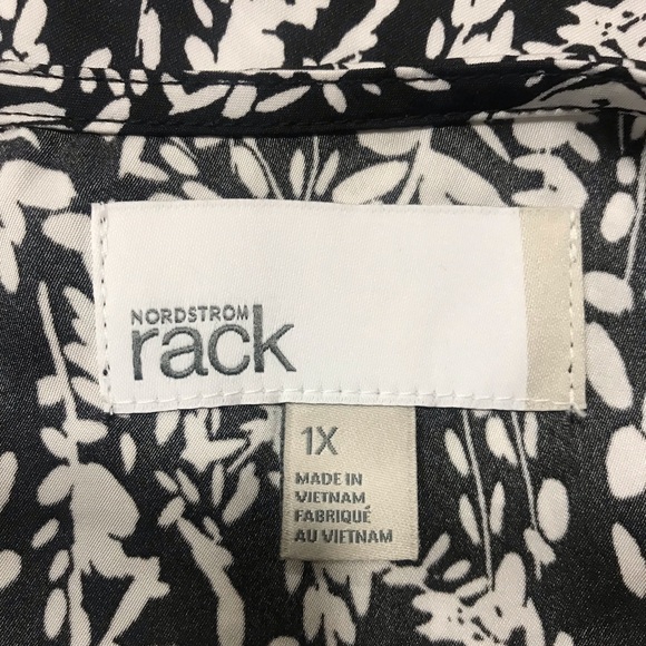 NORDSTROM RACK Shirred Trailing Vines Black Satin Dress (Plus), 1X - Picture 12 of 13